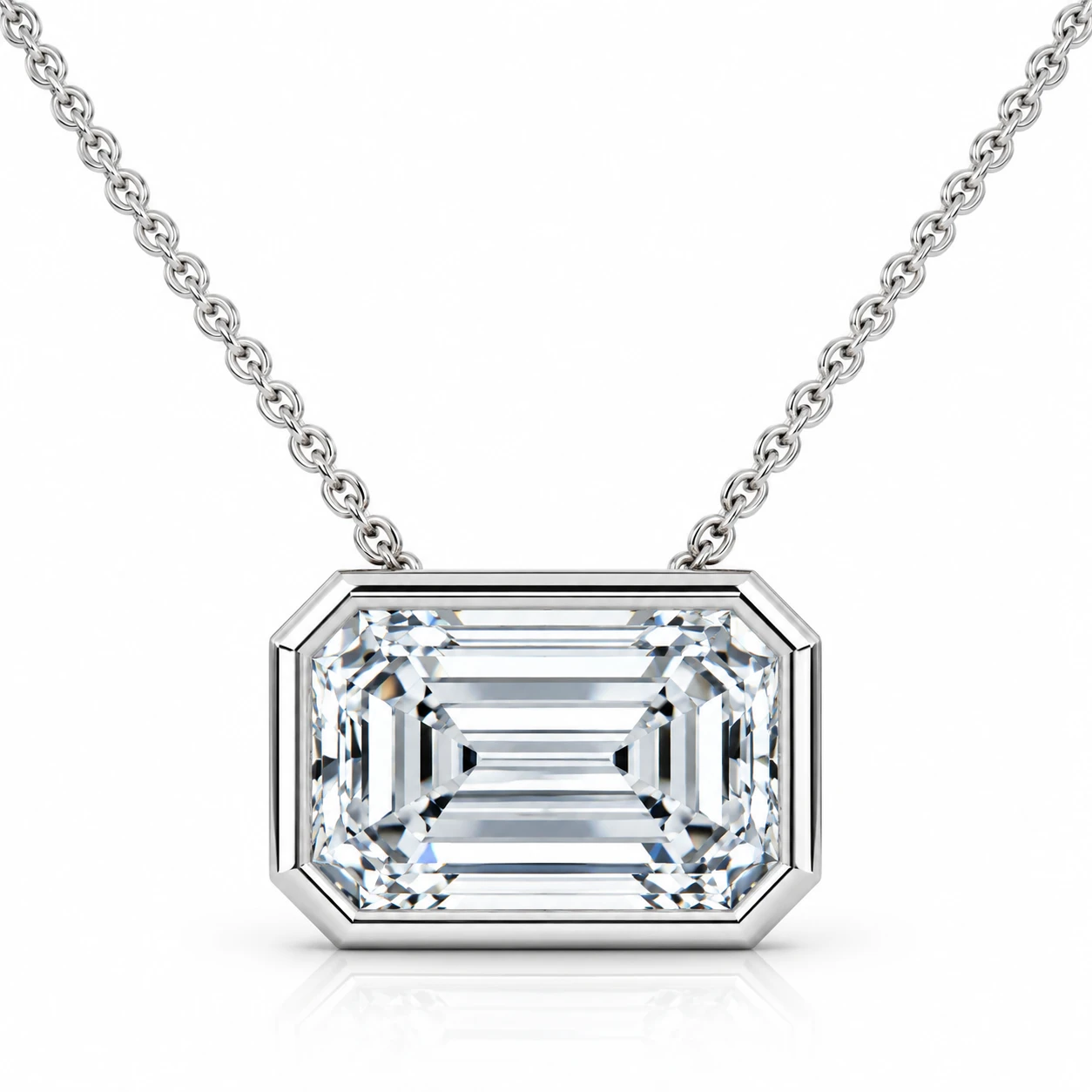2Ct Solitaire Bezel Emerald Diamond East West Pendant 14k Gold Necklace Lab Grown (E-F, VS)