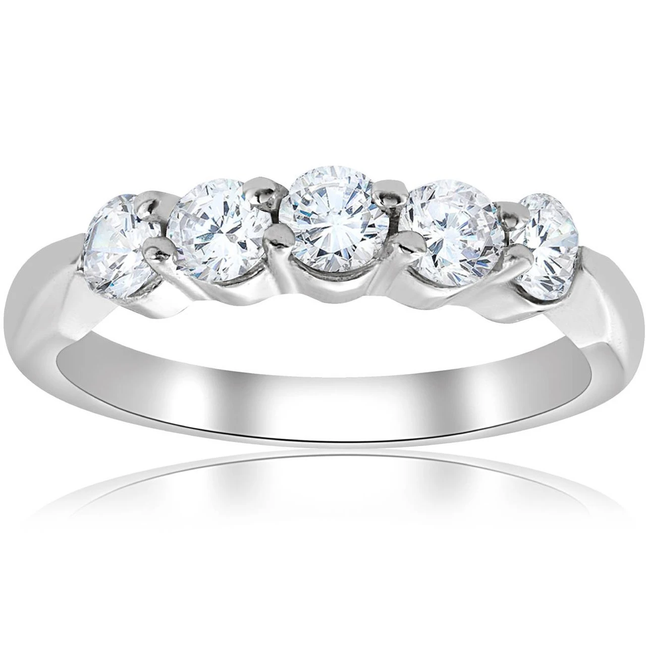 1/2ct Round Diamond Wedding Ring 14K White Gold Five Stone (G-H, I1)