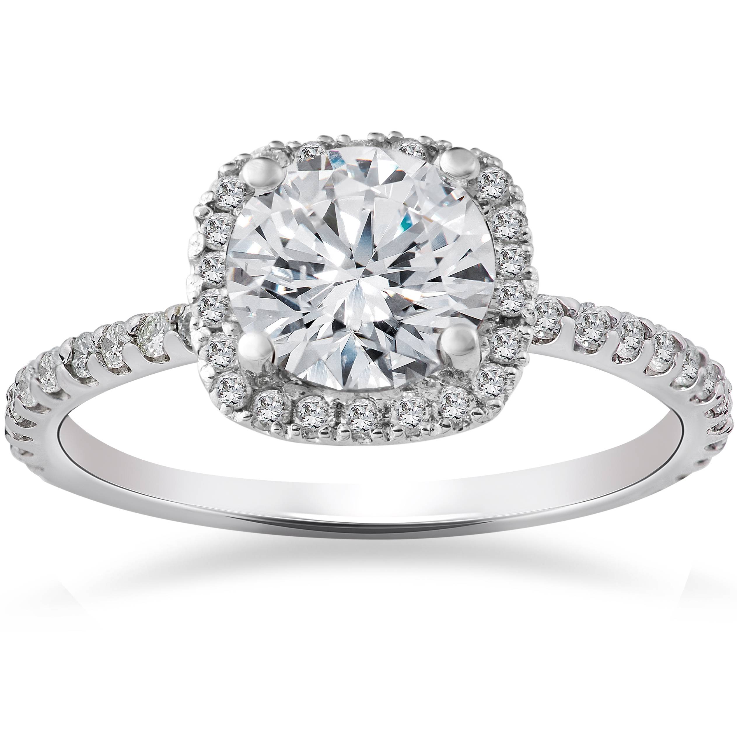 2Ct Cushion Halo Lab Grown Diamond Engagement Ring 14K White Gold (F-G, VS2-SI1)