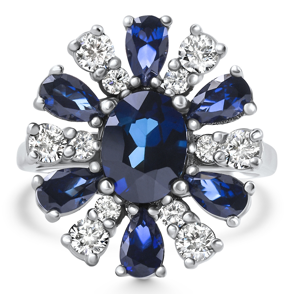 バレエ type L / lace flower sapphire blue 3.80Ct Nicole Blue Sapphire Diamond Ring 14k White Gold Lab