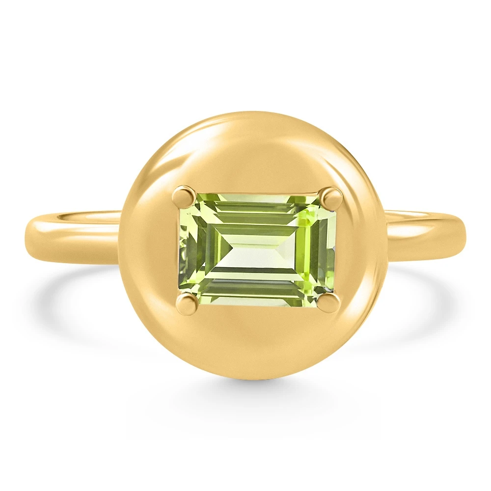 Candy Button 14k Yellow Gold Emerald Cut Peridot Ring