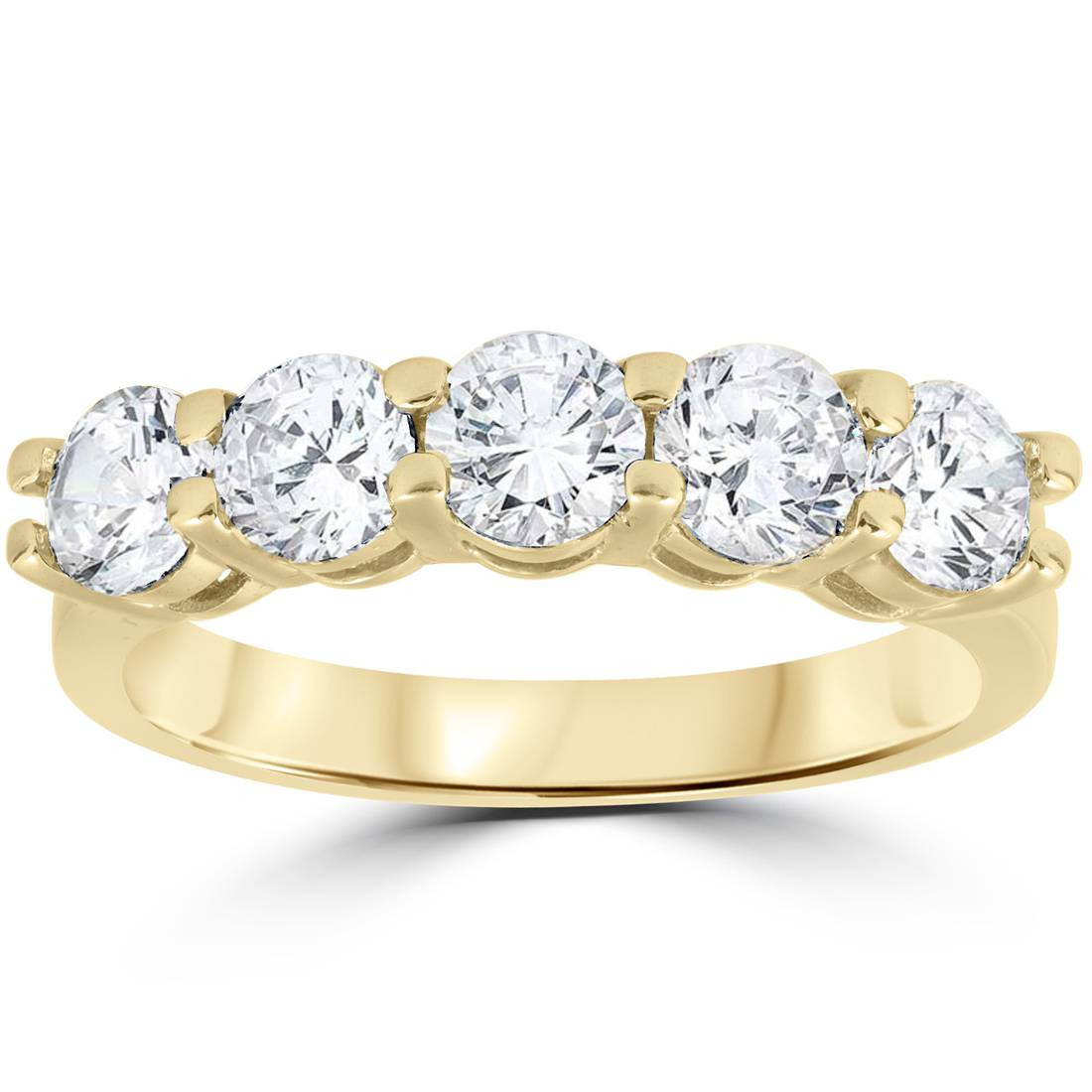 2 ct Diamond Five Stone Wedding Anniversary Round Cut Ring 14k Yellow Gold (H-I, I1)