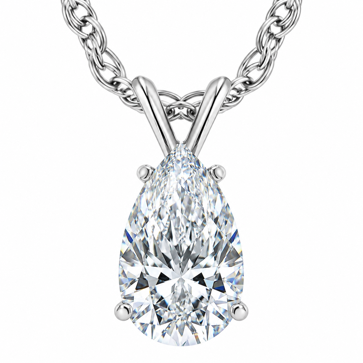 1Ct Pear Solitaire Diamond Pendant Necklace 14k White Gold Lab Grown (F-G, VS2-SI1)