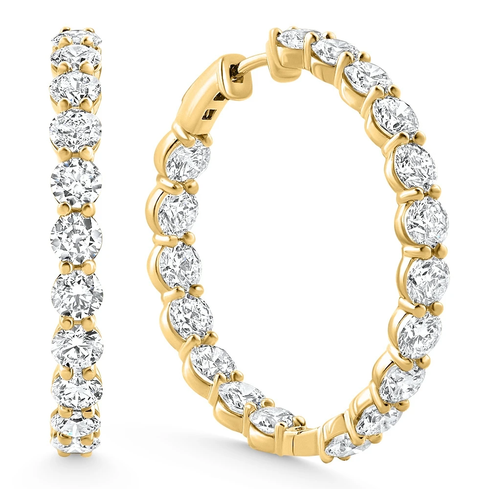 10Ct TW Round Diamond Inside Outside Hoops Vault Lock 14k Yellow Gold Lab Grown (E-F, VS)