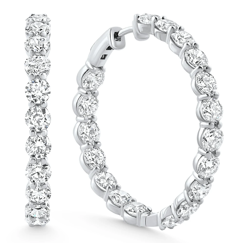 10Ct TW Round Diamond Inside Outside Hoops Vault Lock 14k White Gold Lab Grown (E-F, VS)