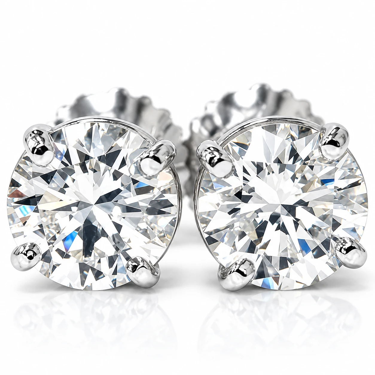 GIA Certified 4 Carat TW Round Diamond Studs 14K White Gold With Screw Backs (I-J, SI)