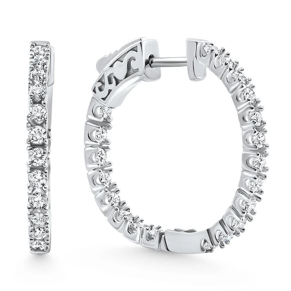 1.75 ct Lab Grown Diamond Hoops Inside Outside 1 1/3" 14K White Gold Vault Lock (G-H, VS)