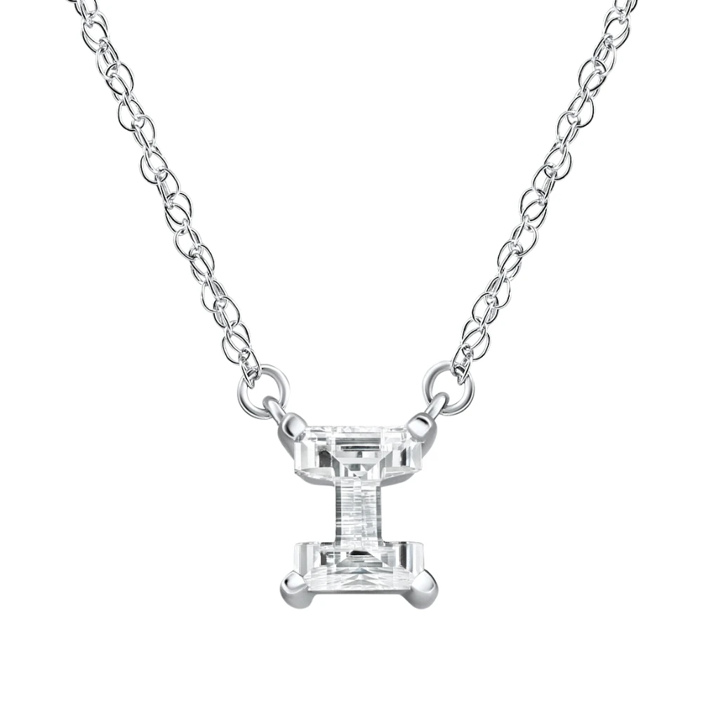 Diamond "I" Initial Pendant 18" Necklace 14K White Gold Lab Grown (G-H, VS)