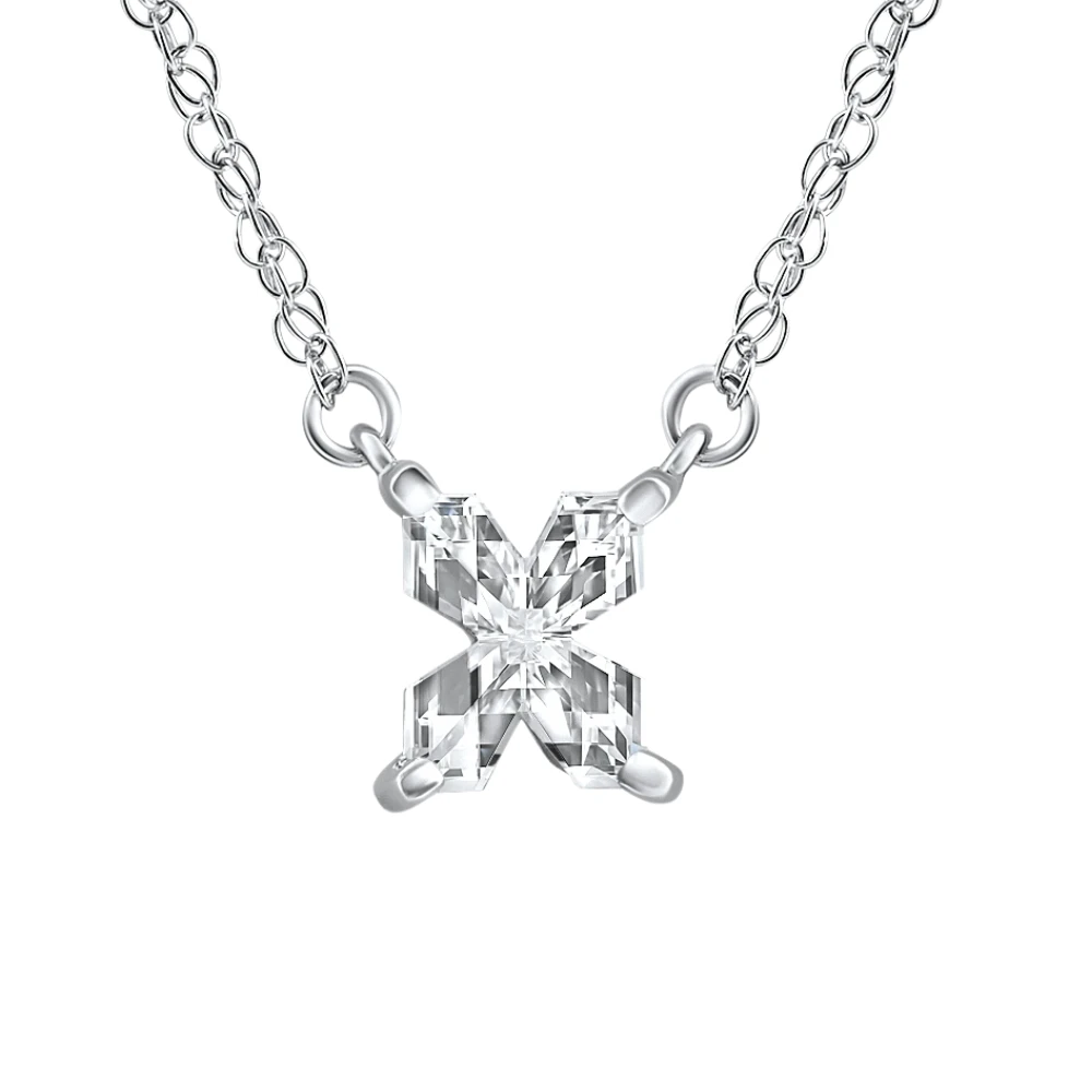 Diamond "X" Initial Pendant 18" Necklace 14K White Gold Lab Grown (G-H, VS)