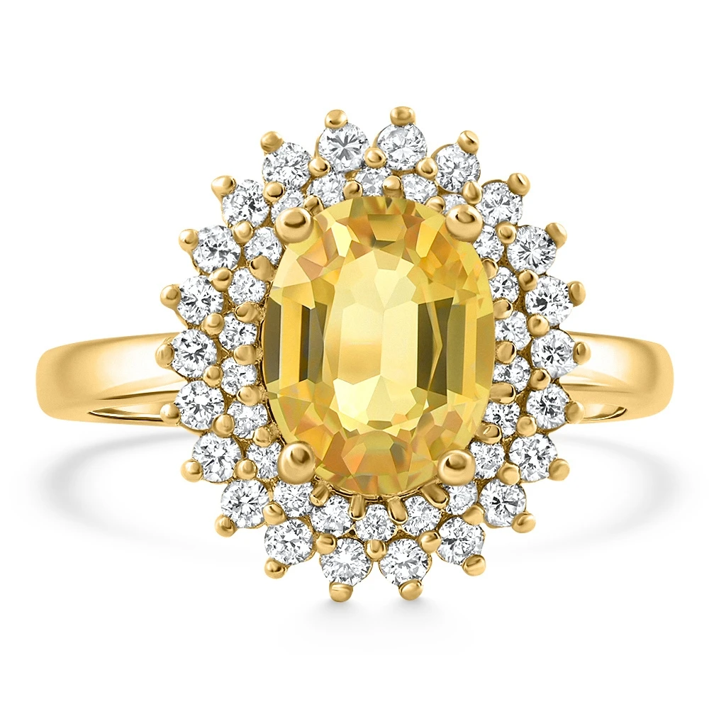 2.93Ct Yellow Sapphire Diamond Ring Gold Lab Grown (E-F, VS)