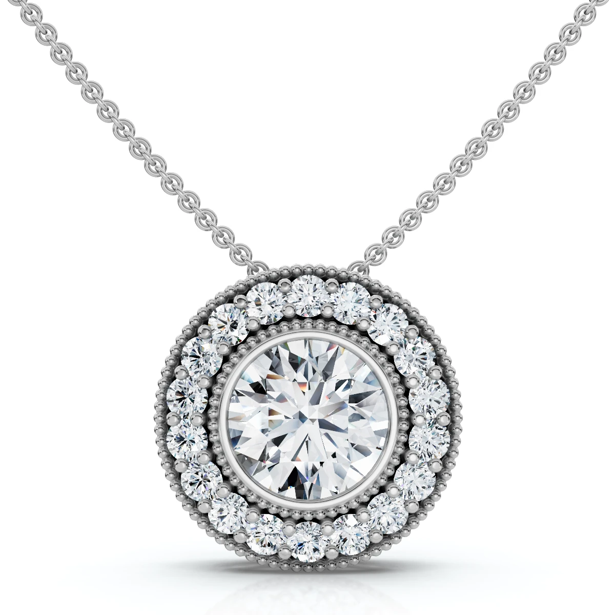 1Ct Beverly Diamond Halo Bezel Pendant 14k Gold 18" Necklace Lab Grown (F-G, VS)