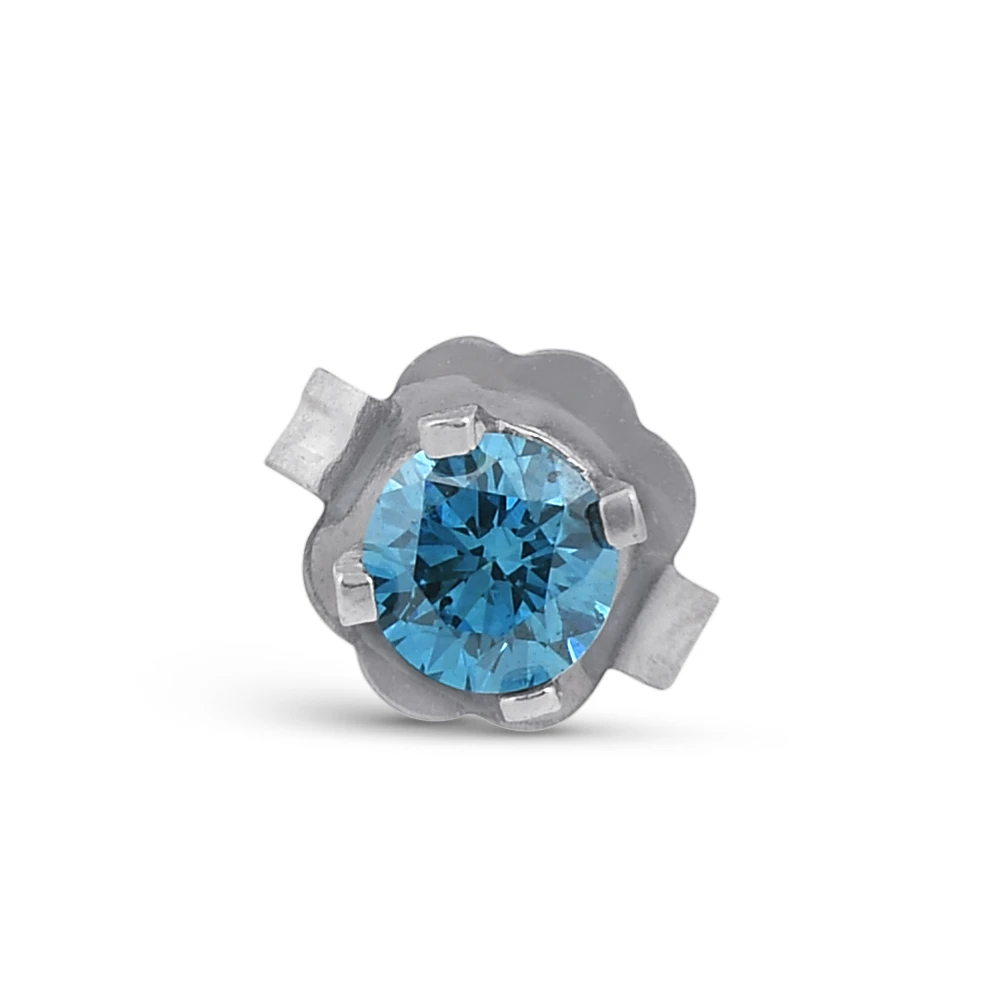 1/8ct Single Blue Diamond Stud 14K White Gold (Blue, I2-I3)
