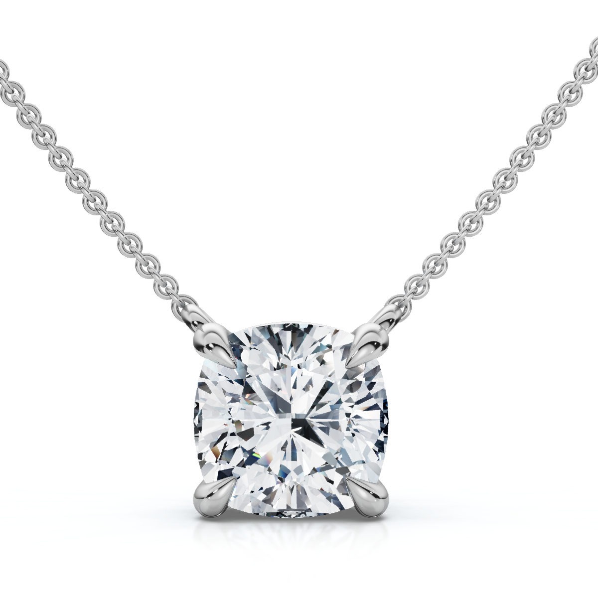 Certified 3Ct Cushion Solitaire Diamond Pendant 14k Gold 18" Necklace Lab Grown (F-G, VS2-SI1)