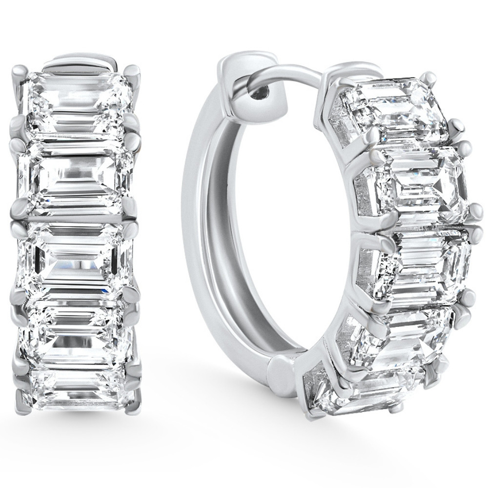 6.30Ct Emerald Cut Diamond Hoops 14k White Gold Lab Grown Earrings 3/4" (D-E, VS)