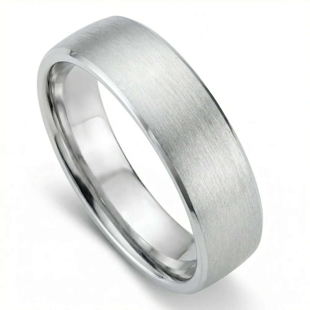 Men's Brushed Beveled Edge Weddign Band 14k Gold or Platinum