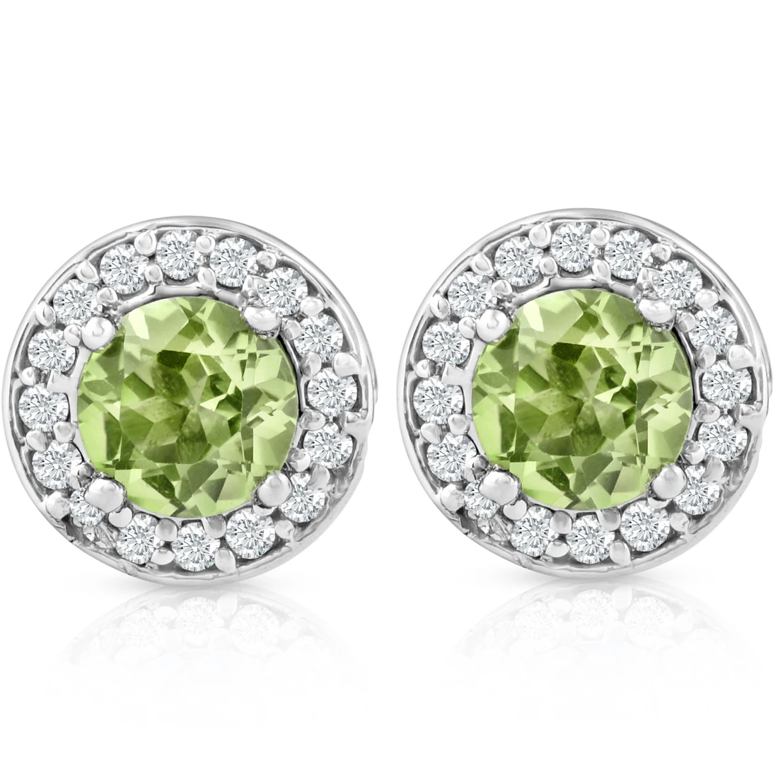 5/8ct Halo Diamond Peridot Studs 14K White Gold (G-H, I1)