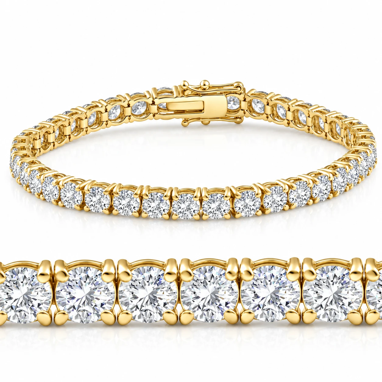 13Ct Round-Cut Diamond Tennis Bracelet 14k Yellow Gold 7" Lab Grown (F/VS) (F-G, VS)