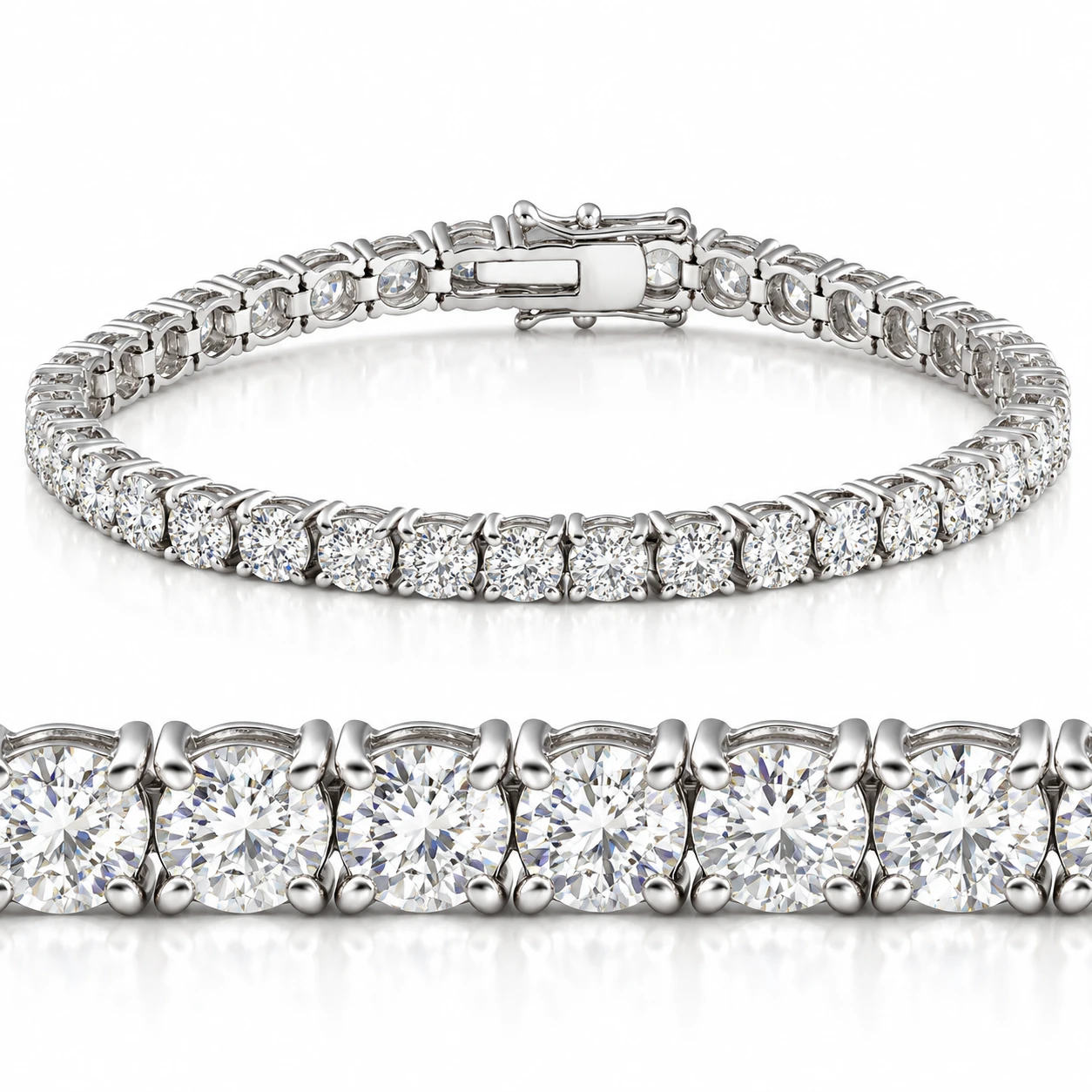 13Ct Round-Cut Diamond Tennis Bracelet 14k White Gold 7" Lab Grown (F-G, VS)