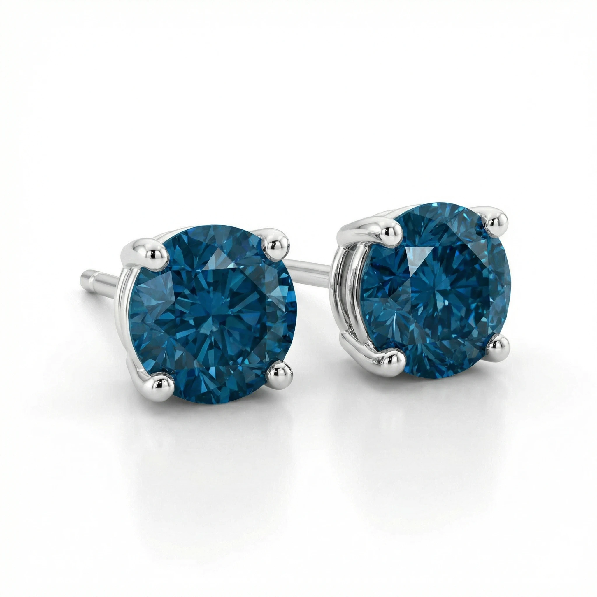.85Ct Round Brilliant Cut Blue Diamond Studs 14K Gold Earrings (Blue, SI)