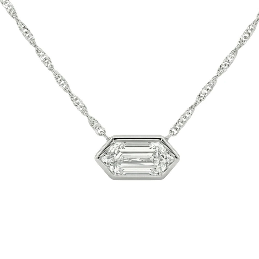 Certified 3/4Ct Long Hexagon Bezel Diamond East West Pendant Necklace Lab Grown (E-F, VS)