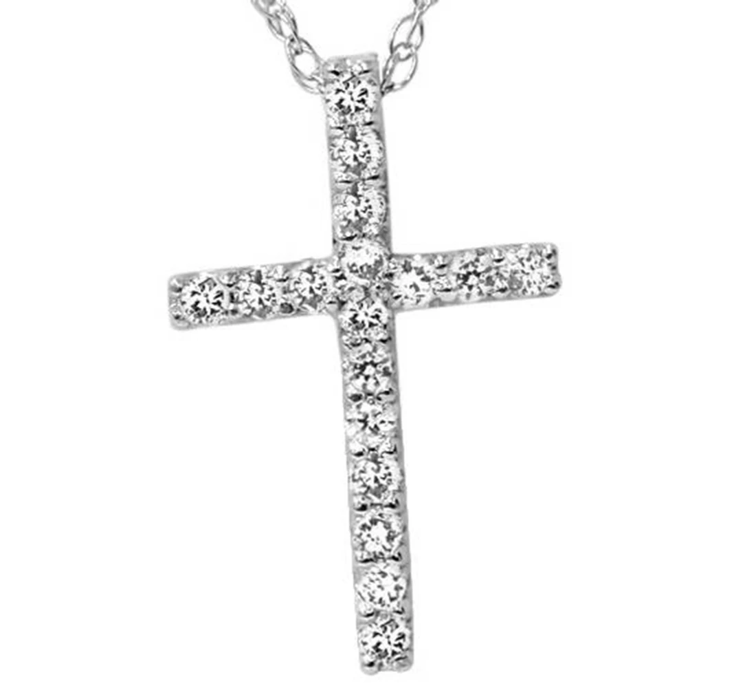 1/10ct Diamond Cross Pendant 10K White Gold 1/2" Tall Lab Grown (E-F, VS)