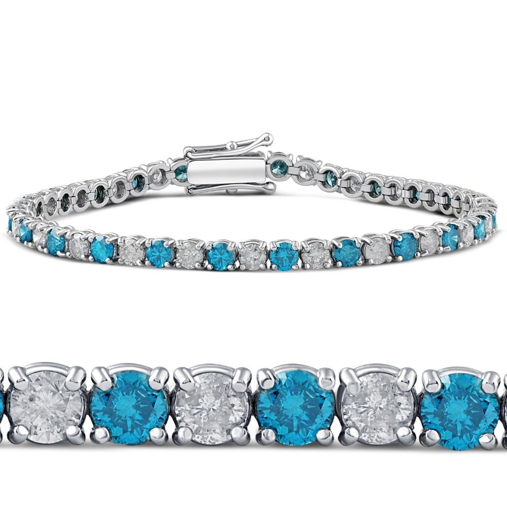 8ct Blue & White Diamond Tennis Bracelet 14K White Gold 7" (G-H, I1)