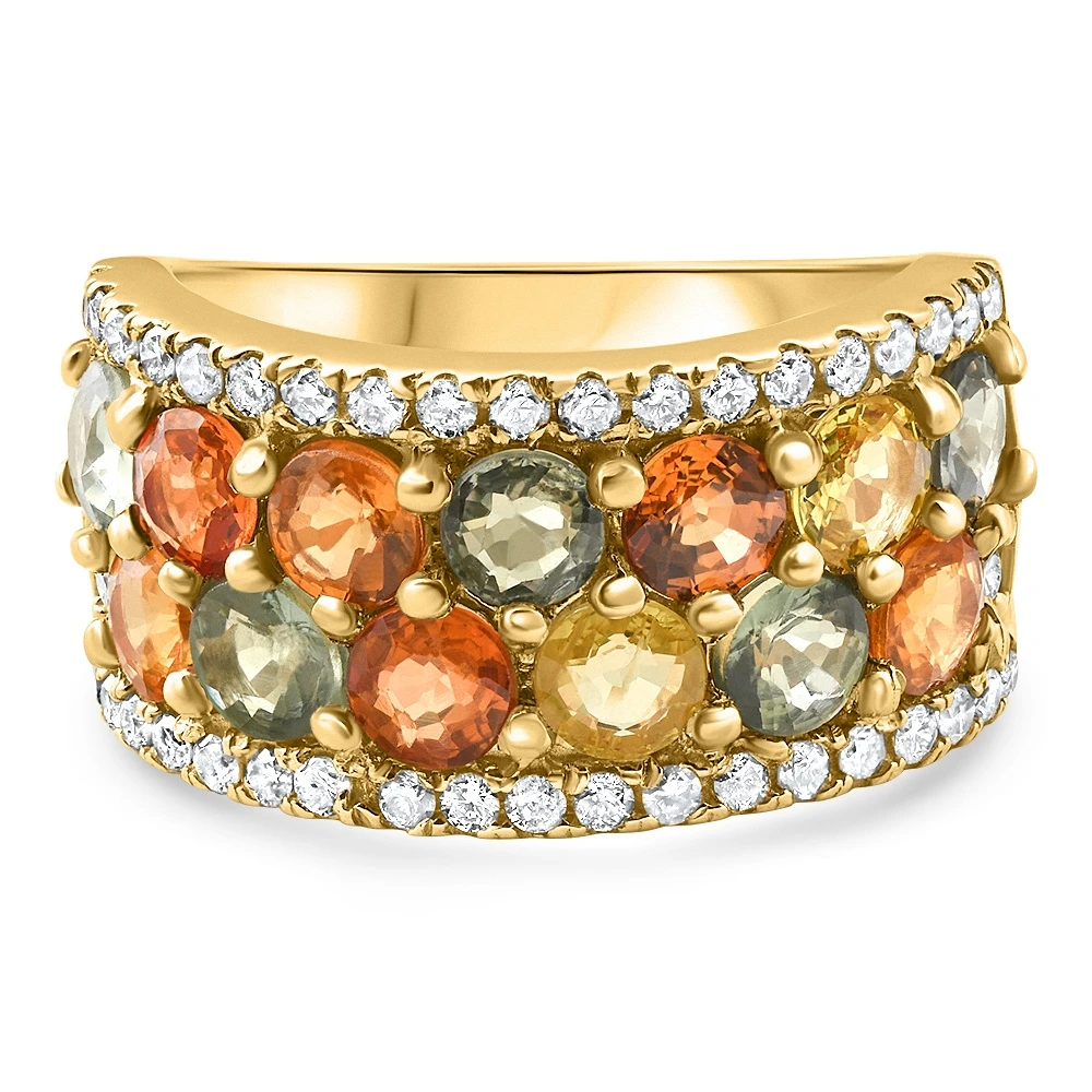 4.40Ct Saphire & Diamond Ring 14k Yellow Gold Size 6 (G-H, VS)