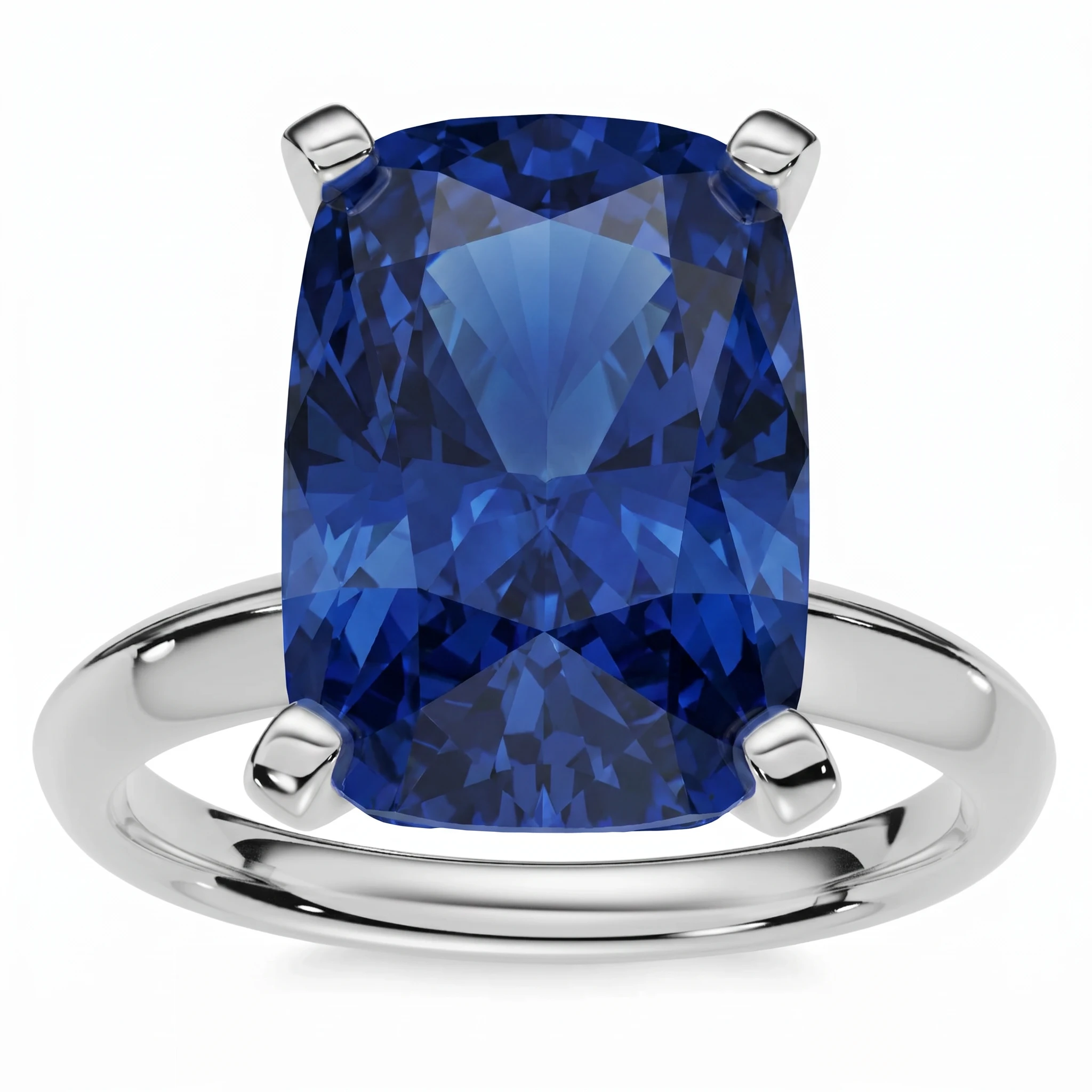 Certified 3.86Ct Blue Sapphire Elongated Cushion Engagement Ring Gold Lab Grown