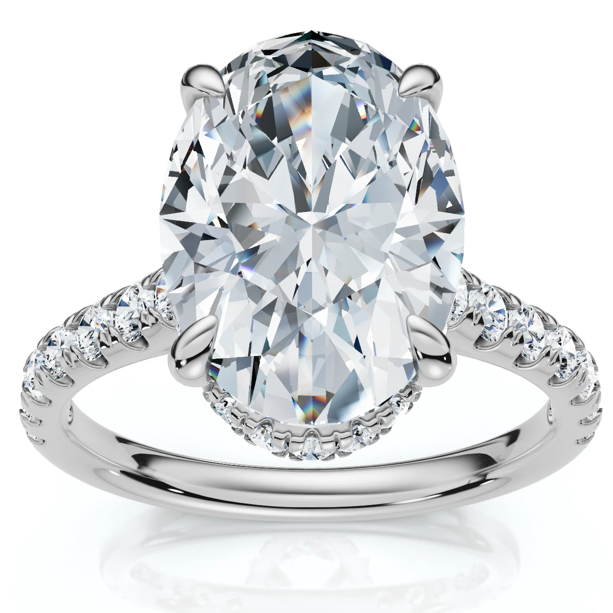 GIA Certified 3.69Ct Oval Hidden Halo Diamond Engagement Ring 14k White Gold (I-J, VS)