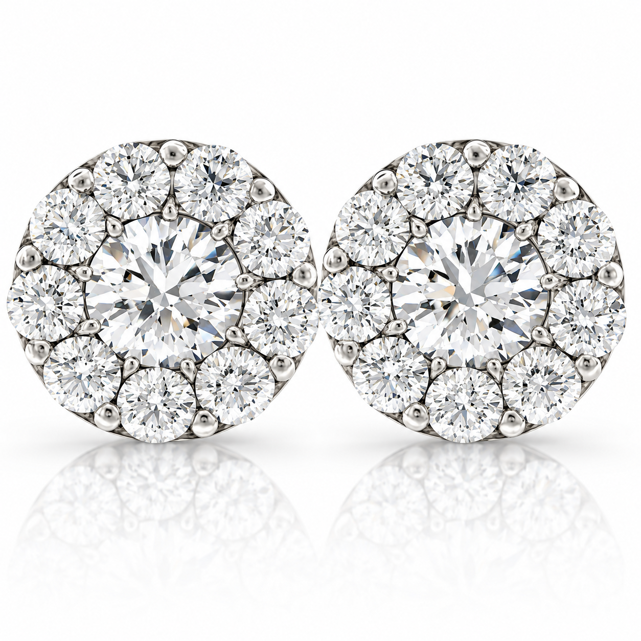 3ct Halo Diamond Studs 14K White Gold Lab Grown (F-G, VS)