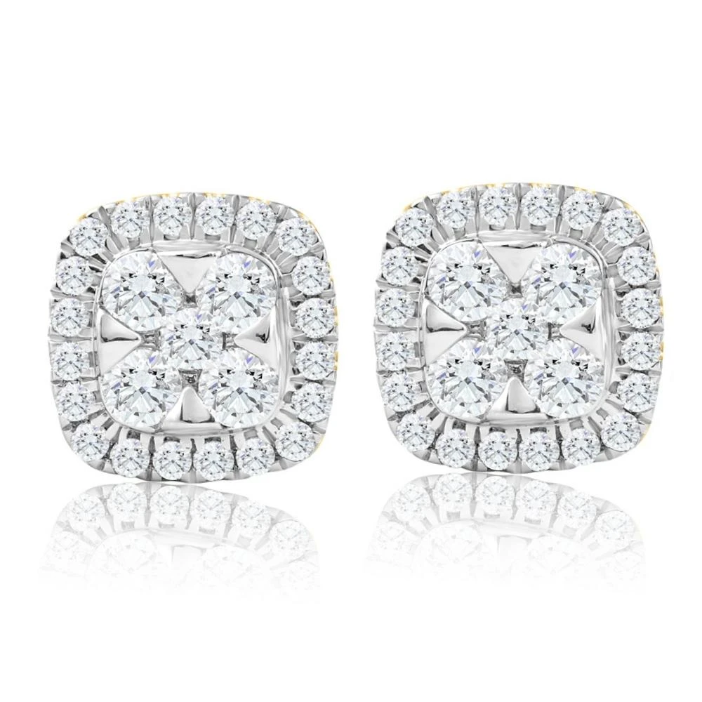 1Ct T.W. Pave Diamond Cushion Halo Studs 10k Yellow Gold Lab Grown Earrings (G-H, VS)