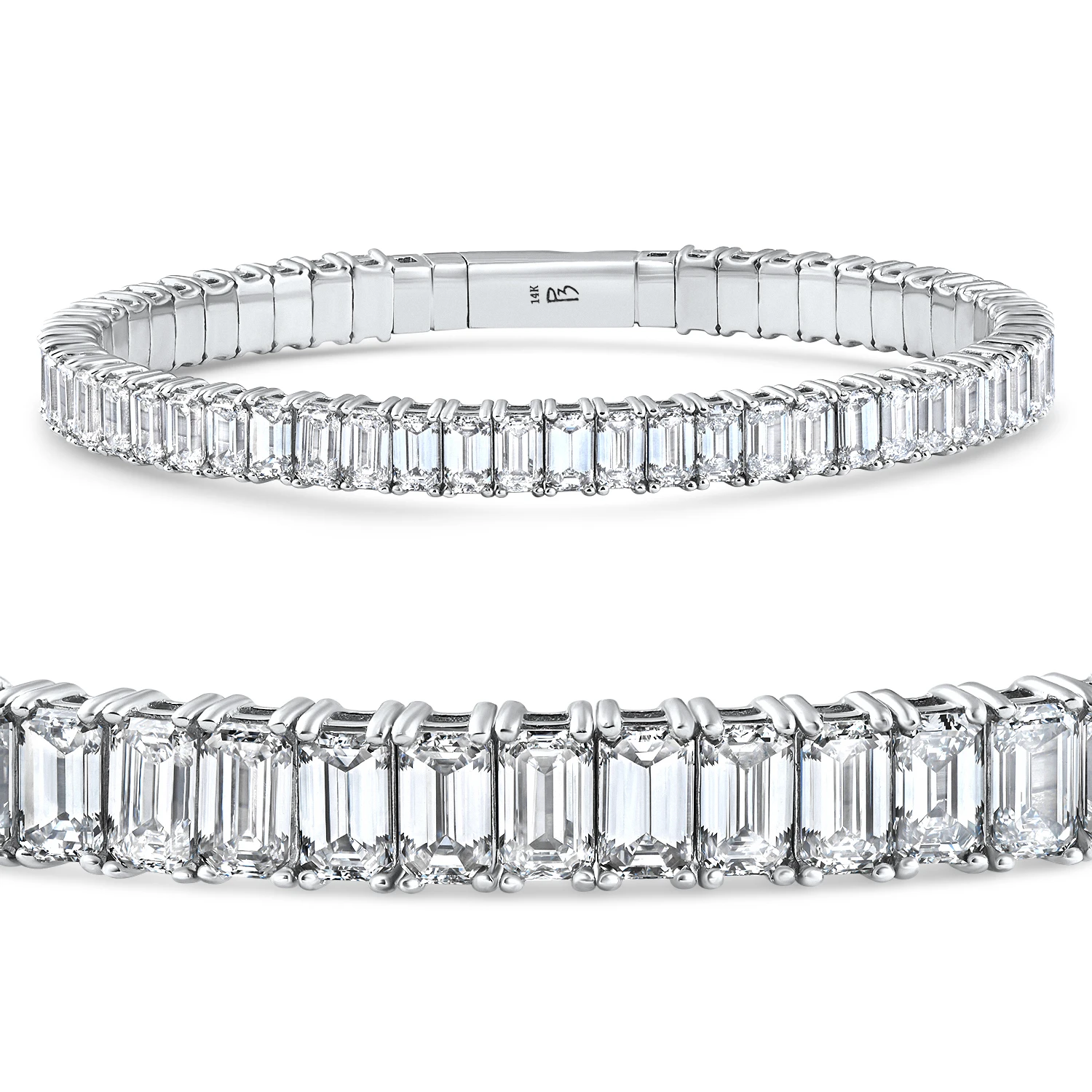 16Ct Emerald Diamond Tennis Flexible Bangle Bracelet 14k White Gold Lab Grown (F-G, VS)