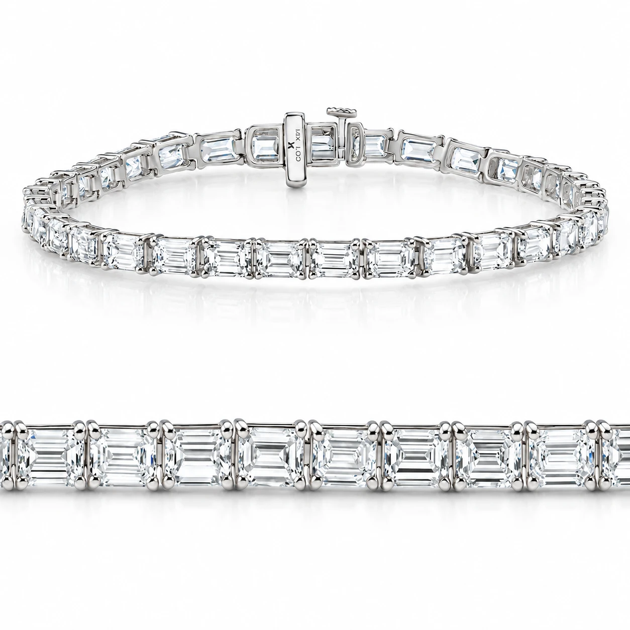 11Ct Emerald Cut Diamond Tennis Bracelet 14k White Gold 7" Lab Grown (E-F, VS)