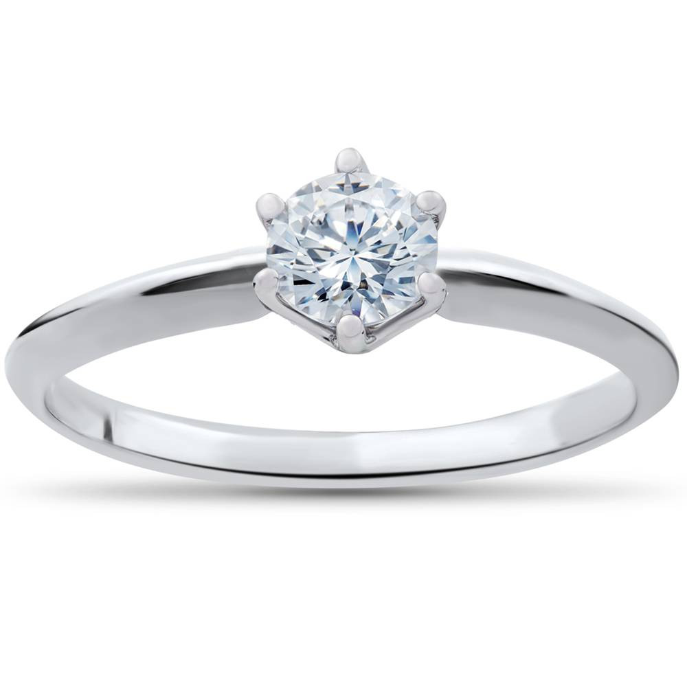 3/8ct Round Diamond Solitaire Engagement Ring 10K White Gold (I-J, I2-I3)