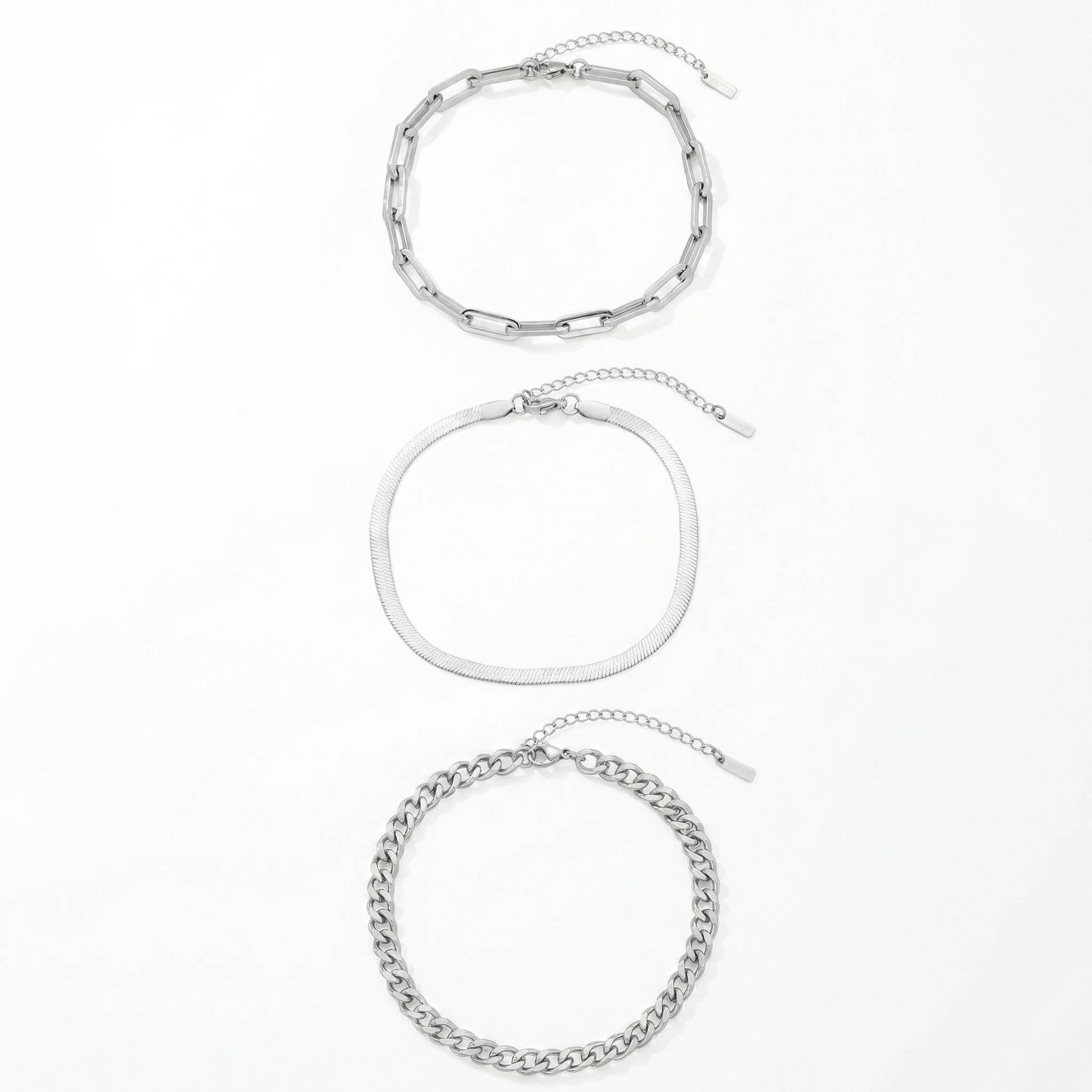 Cinthia Anklet 3 Piece Set Silver Plated 9" with 2" Extender