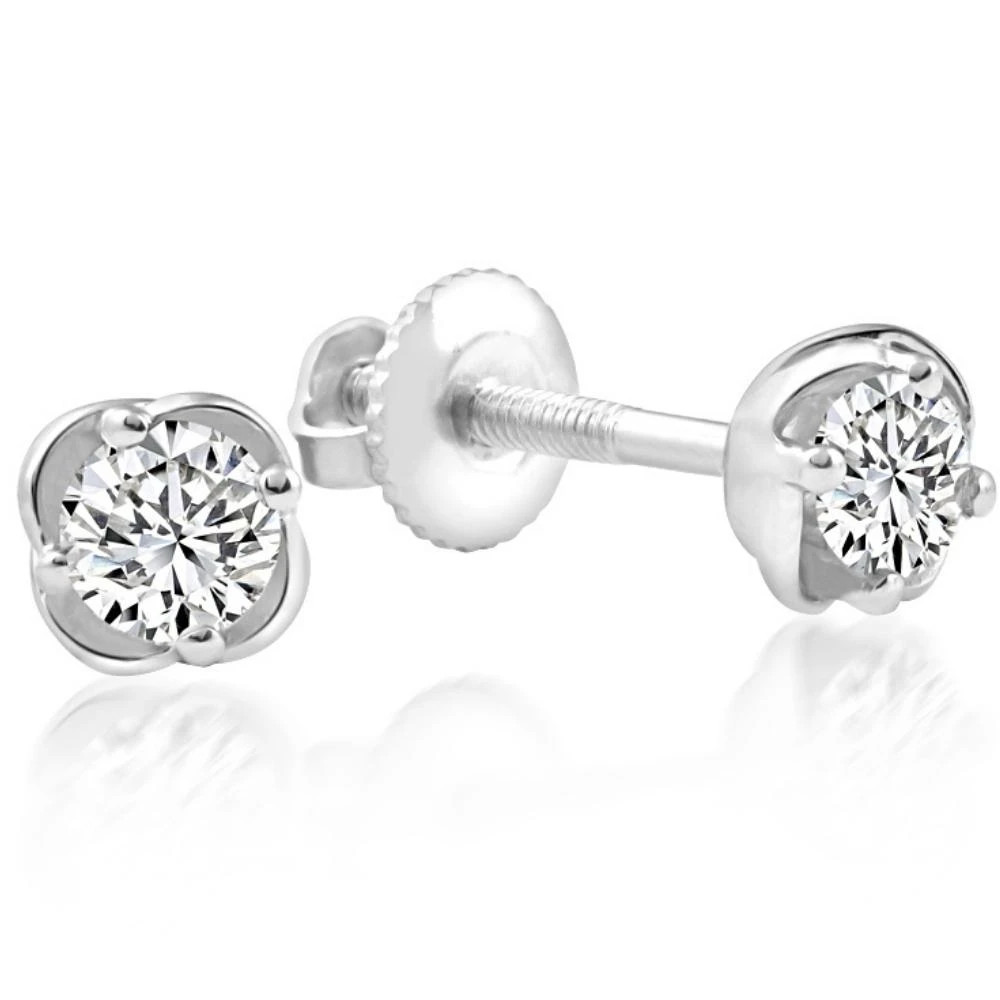 1/4 Ct TW Round Cut Natural Diamond Studs White Gold Screw Back Earrings (H-I, I2-I3)