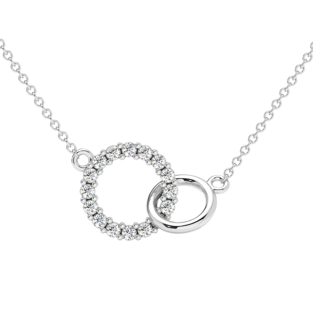 1/3Ct Mini Duet Circle Diamond Necklace 14k Gold Pendant Lab Grown 18" (G-H, VS)