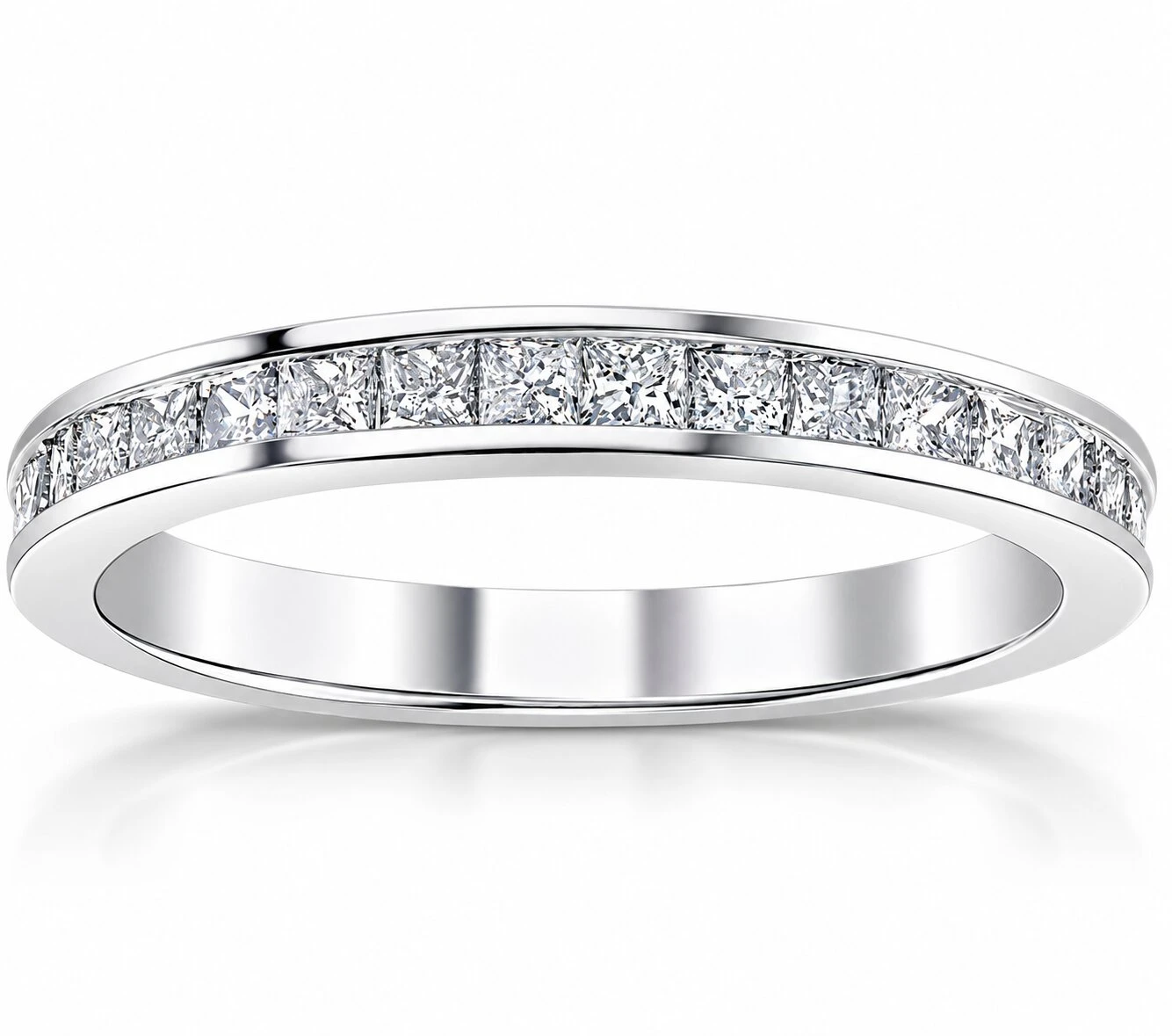 1/2ct Diamond Princess Cut Channel Set Wedding Ring 10k White Gold (H-I, I1)