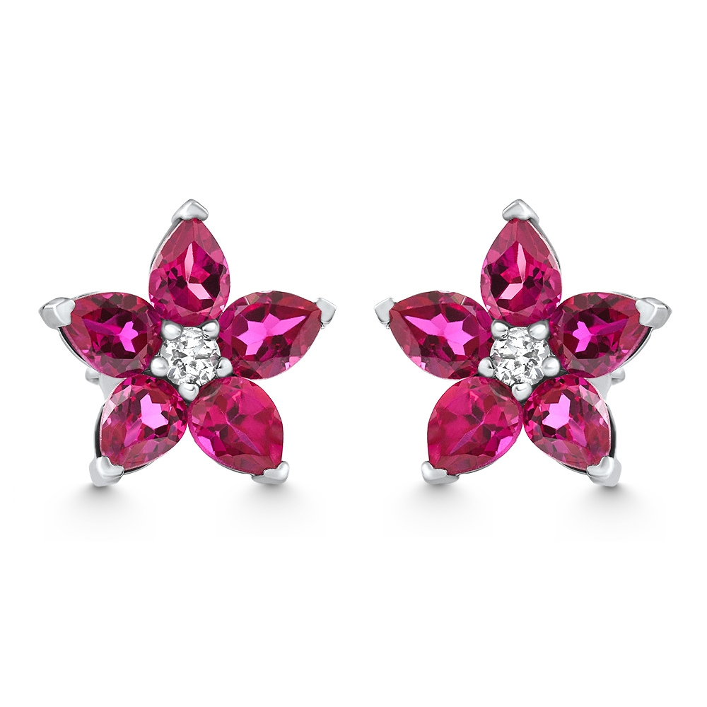 2.19Ct TW Ruby & Diamond Alexa Earrings 14k White Gold Lab Grown (F-G, VS)