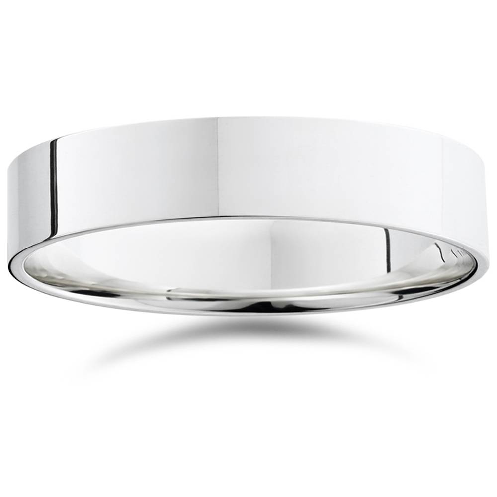 5mm Flat High Polished Wedding Band 10K White Gold Comfort Fit