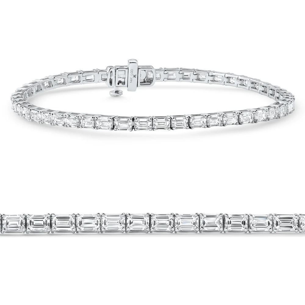 7Ct Emerald Cut Diamond East West Tennis Bracelet 14k White Gold Lab Grown (E-F, VS)