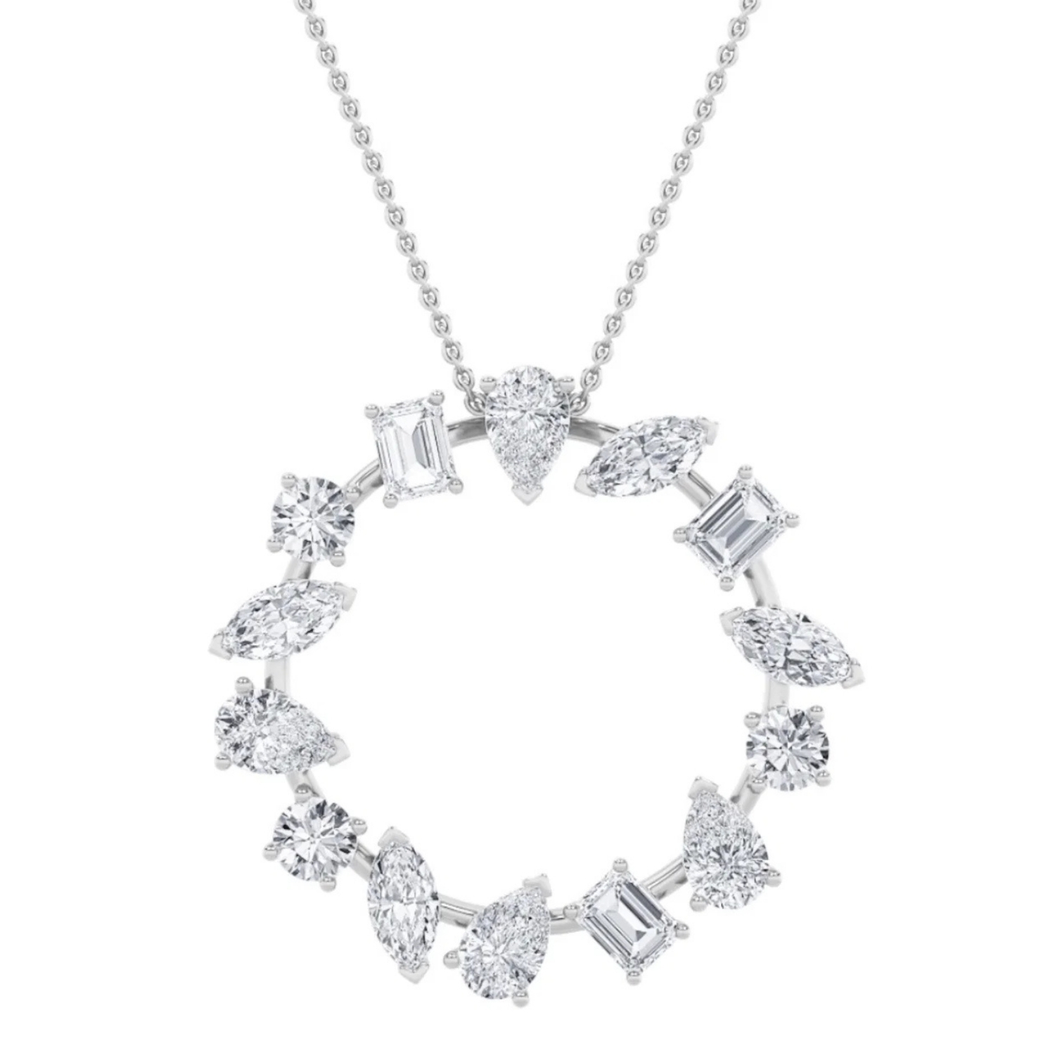 3Ct Multi Shape Ferra Diamond Circle Pendant 14k Gold Lab Grown Necklace 18" (E-F, VS)