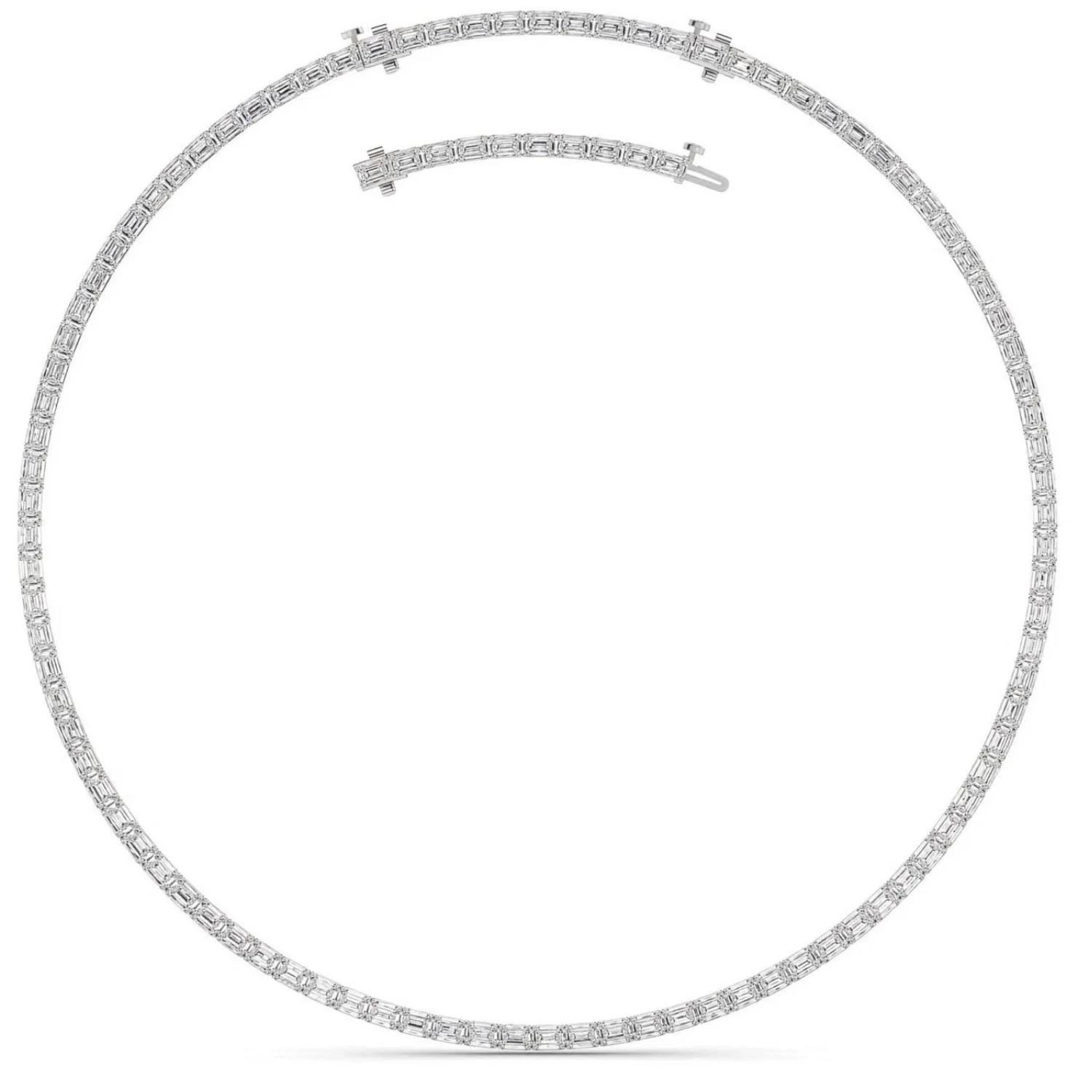 34Ct Emerald Cut Diamond Tennis Necklace Lab Grown 14k White Gold 18" (F-G, VS)