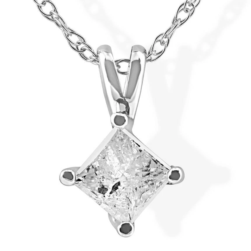 1/3Ct Princess Cut Solitaire Diamond 14K White Gold Pendant & Chain (J-K, I2-I3)
