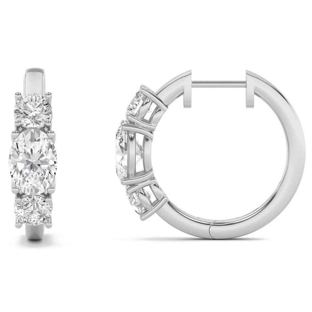 2 1/2Ct Diamond 3-Stone Hoops 14k White or Yellow Gold Lab Grown 5/8" Tall (E-F, VS)