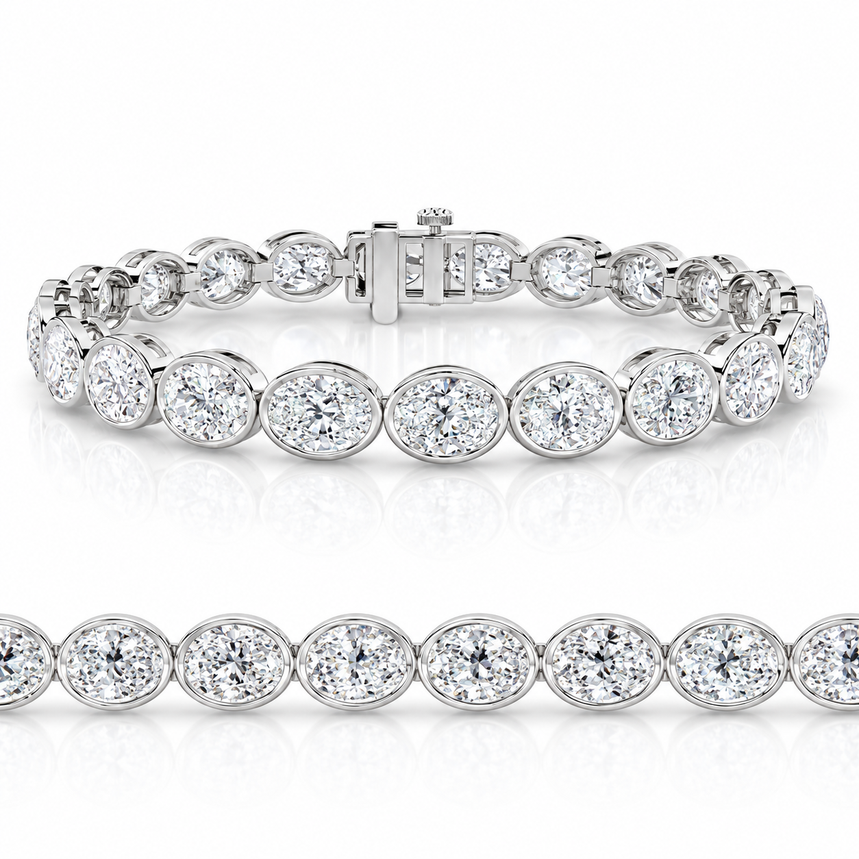 15Ct TW East West Oval Bezel Diamond Tennis Bracelet 14k Gold 7" Lab Grown (F-G, VS)