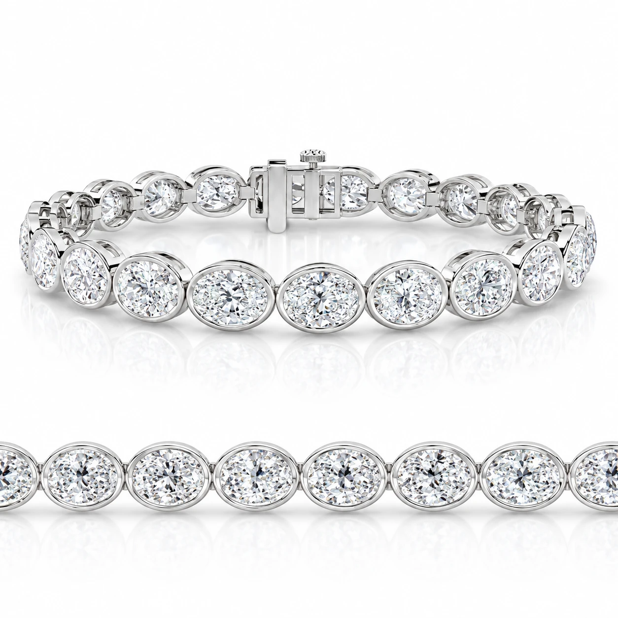 15Ct TW East West Oval Bezel Diamond Tennis Bracelet 14k Gold 7" Lab Grown (F-G, VS)
