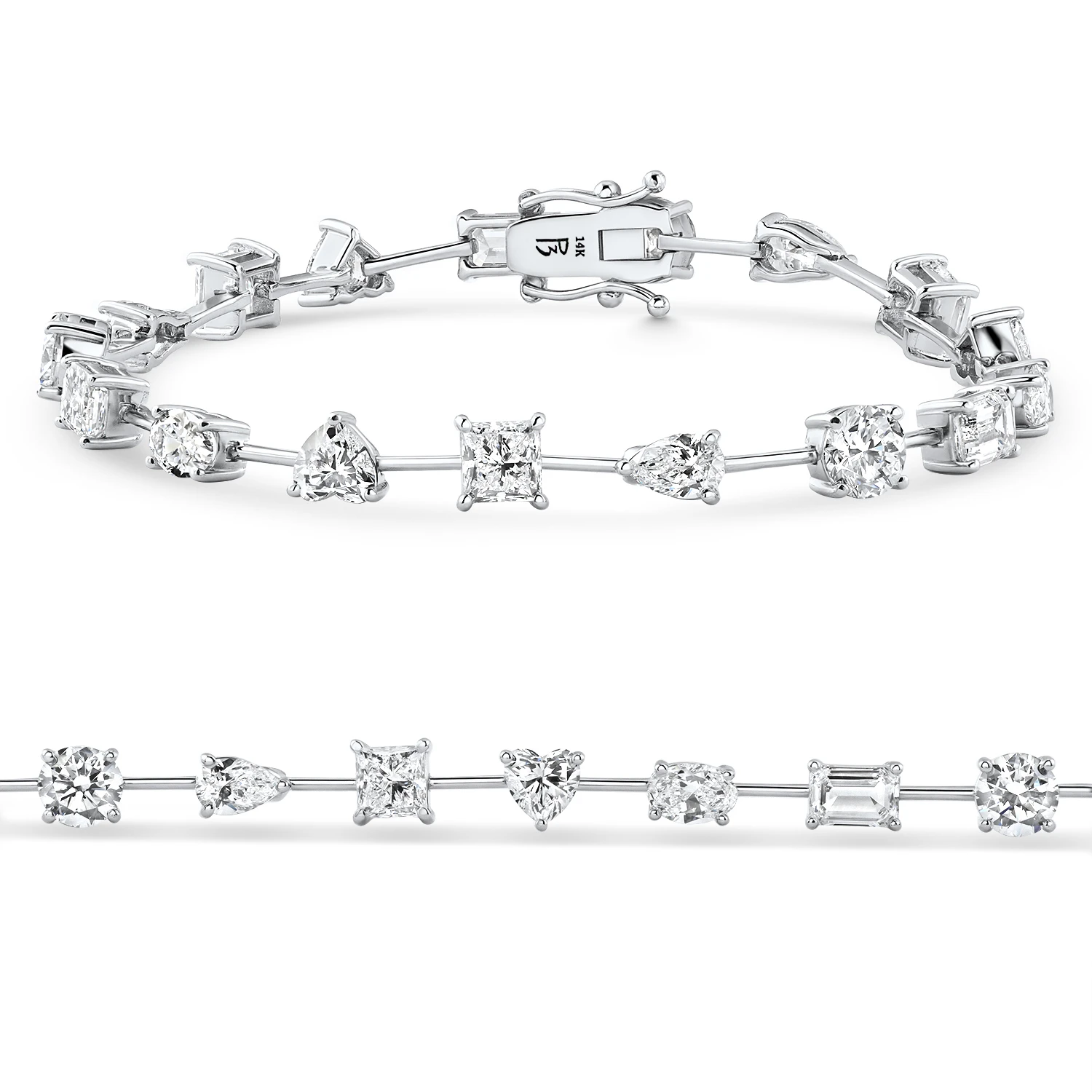 9Ct Mixed Cut Spaced Diamond Tennis Bracelet 14k Gold Lab Grown 7" (F-G, VS)