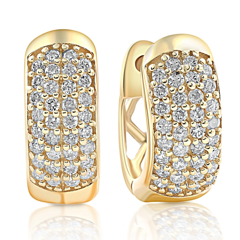 1/4ct Diamond Pave Huggie Hoops Tiny Women's Earrings Yellow Gold 1/3" Tall (G-H, I2-I3)