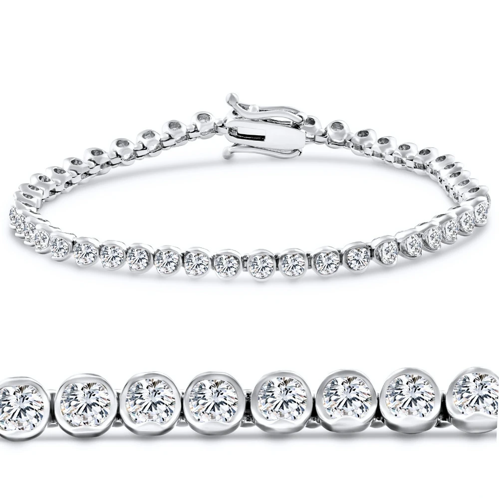 5Ct Diamond Half Bezel Tennis Bracelet 14k White or Yellow Gold 7" Lab Grown (F-G, VS)